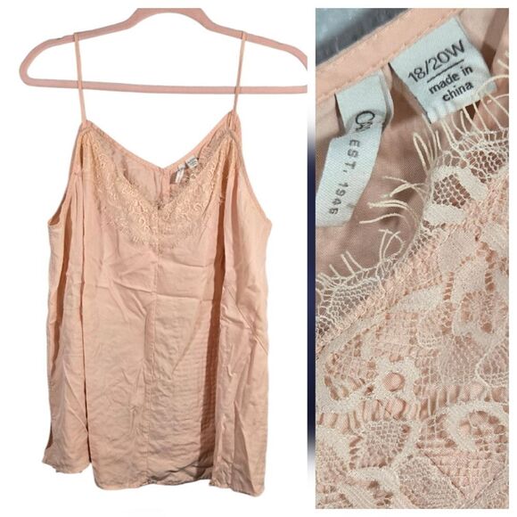 Silky Soft Women's Plus 18/20W Lace Trimmed Cami Peach Camisole V-Neck Top 2XL - Picture 1 of 10
